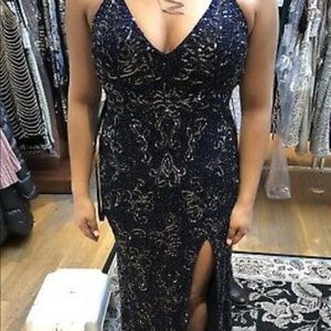 Primavera blue sequenced prom dress